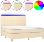 vidaXL Κρεβάτι Boxspring με Στρώμα & LED Κρεμ 160x200 εκ. Υφασμάτινο