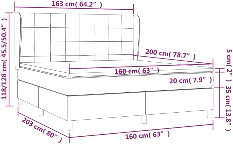 vidaXL Κρεβάτι Boxspring με Στρώμα Taupe 160x200 εκ. Υφασμάτινο