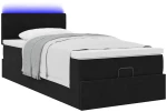 vidaXL Οθωμανικό κρεβάτι με στρώμα & LEDs Μαύρο 90x200cm Velvet