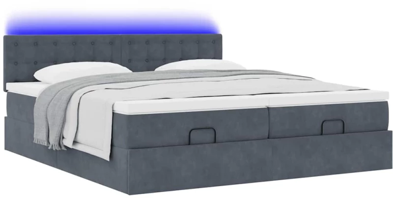 vidaXL Οθωμανικό κρεβάτι με στρώματα & LEDs Σκούρο γκρι Velvet