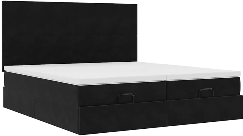 vidaXL Οθωμανικό κρεβάτι με στρώματα & LEDs Μαύρο 180x200cm Velvet