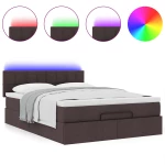 vidaXL Οθωμανικό κρεβάτι με στρώμα & LEDs Σκούρο καφέ 140x200cm ύφασμα