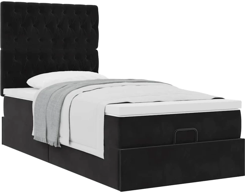 vidaXL Οθωμανικό κρεβάτι με στρώματα Μαύρο 90x200cm Velvet