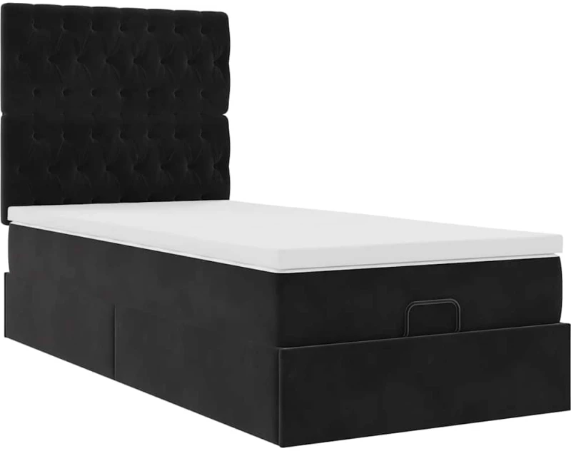 vidaXL Οθωμανικό κρεβάτι με στρώματα Μαύρο 90x200cm Velvet