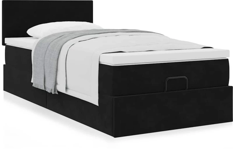 vidaXL Οθωμανικό κρεβάτι με στρώμα Μαύρο 90x200cm Velvet
