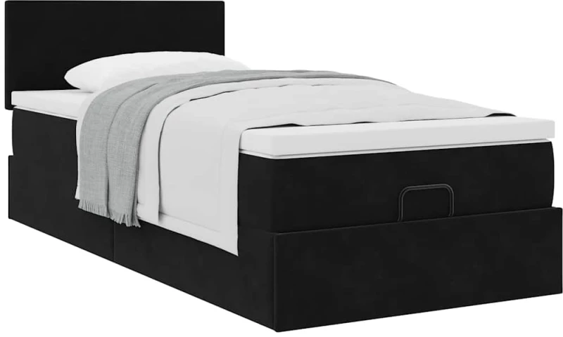 vidaXL Οθωμανικό κρεβάτι με στρώμα Μαύρο 90x200cm Velvet