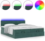 vidaXL Οθωμανικό κρεβάτι με στρώματα & LEDs Σκούρο πράσινο Βελούδο