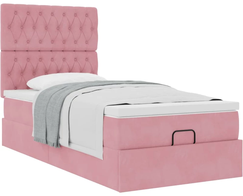 vidaXL Οθωμανικό κρεβάτι με στρώματα ροζ 90x200cm Velvet