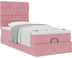 vidaXL Οθωμανικό κρεβάτι με στρώματα ροζ 90x200cm Velvet