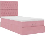 vidaXL Οθωμανικό κρεβάτι με στρώματα ροζ 90x200cm Velvet