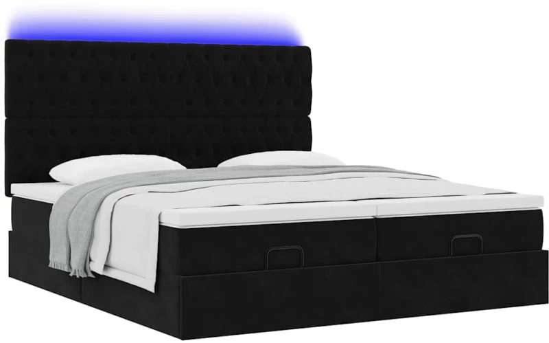 vidaXL Οθωμανικό κρεβάτι με στρώματα & LEDs Μαύρο 180x200cm Velvet