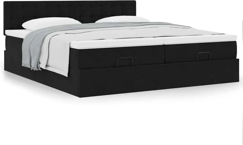 vidaXL Οθωμανικό κρεβάτι με στρώματα Μαύρο 180x200cm Velvet