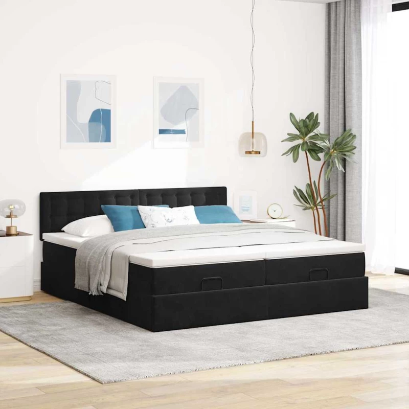 vidaXL Οθωμανικό κρεβάτι με στρώματα Μαύρο 180x200cm Velvet