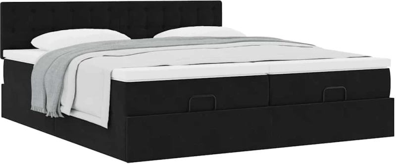 vidaXL Οθωμανικό κρεβάτι με στρώματα Μαύρο 180x200cm Velvet