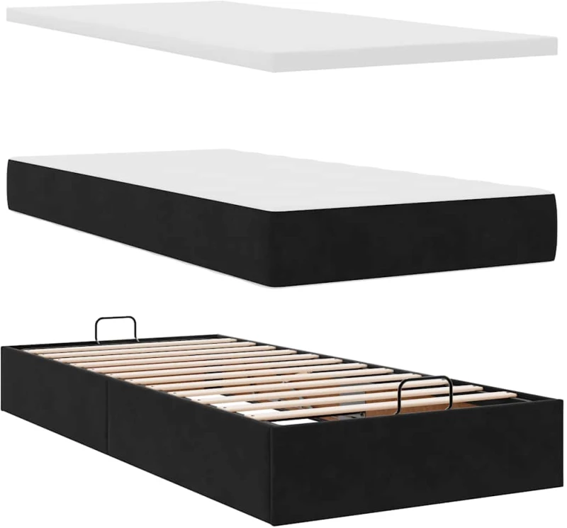 vidaXL Οθωμανικό κρεβάτι με στρώματα Μαύρο 180x200cm Velvet