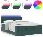 vidaXL Οθωμανικό κρεβάτι με στρώμα & LEDs Σκούρο πράσινο Βελούδο