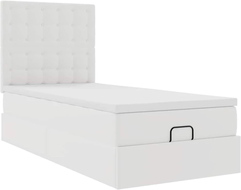 vidaXL Οθωμανικό κρεβάτι με στρώμα Λευκό 90x200cm Faux Leather