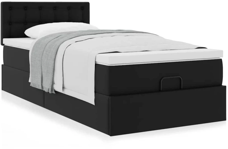 vidaXL Οθωμανικό κρεβάτι με στρώμα Μαύρο 90x190cm Faux Leather