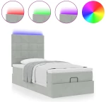 vidaXL Οθωμανικό κρεβάτι με στρώματα & LEDs Ανοιχτό γκρι Βελούδο
