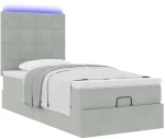 vidaXL Οθωμανικό κρεβάτι με στρώματα & LEDs Ανοιχτό γκρι Βελούδο