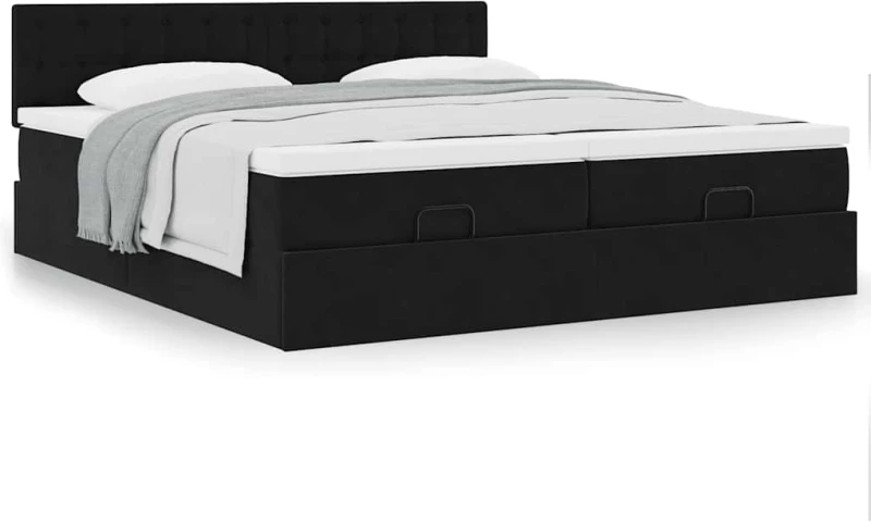 vidaXL Οθωμανικό κρεβάτι με στρώματα Μαύρο 160x200cm Velvet