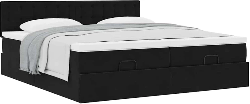 vidaXL Οθωμανικό κρεβάτι με στρώματα Μαύρο 160x200cm Velvet