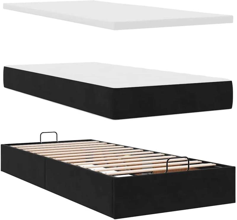 vidaXL Οθωμανικό κρεβάτι με στρώματα Μαύρο 160x200cm Velvet