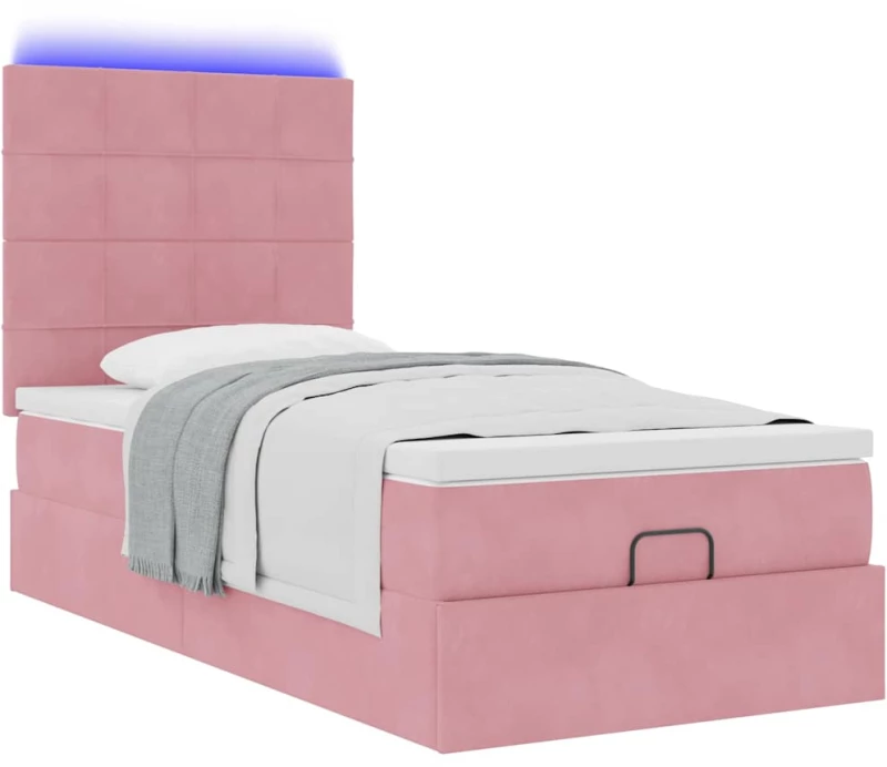 vidaXL Οθωμανικό κρεβάτι με στρώματα & LEDs Ροζ 90x200cm Velvet