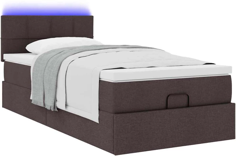 vidaXL Οθωμανικό κρεβάτι με στρώμα & LEDs Σκούρο καφέ 90x190cm ύφασμα