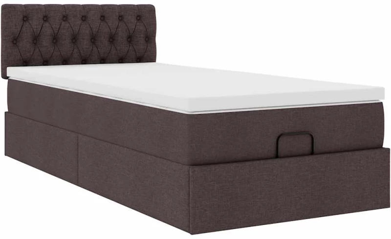 vidaXL Οθωμανικό κρεβάτι με στρώμα σκούρο καφέ 90x190cm ύφασμα