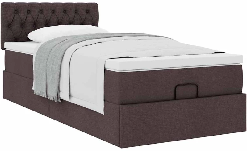 vidaXL Οθωμανικό κρεβάτι με στρώμα σκούρο καφέ 90x190cm ύφασμα