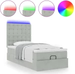 vidaXL Οθωμανικό κρεβάτι με στρώματα & LEDs Ανοιχτό γκρι Βελούδο