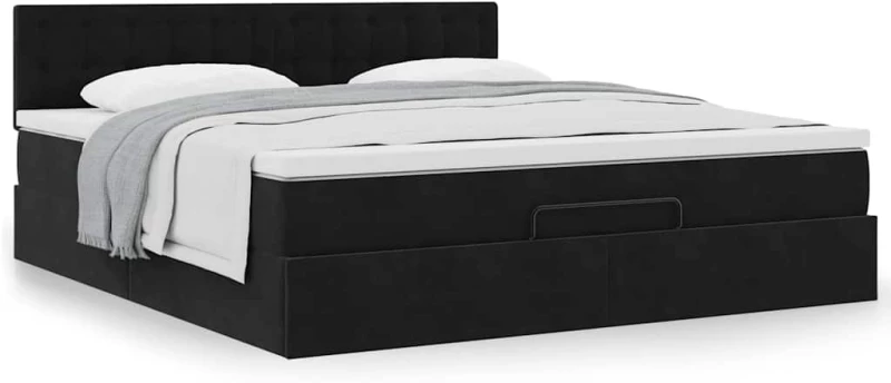 vidaXL Οθωμανικό κρεβάτι με στρώμα Μαύρο 180x200cm Velvet