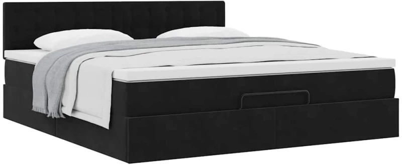 vidaXL Οθωμανικό κρεβάτι με στρώμα Μαύρο 180x200cm Velvet