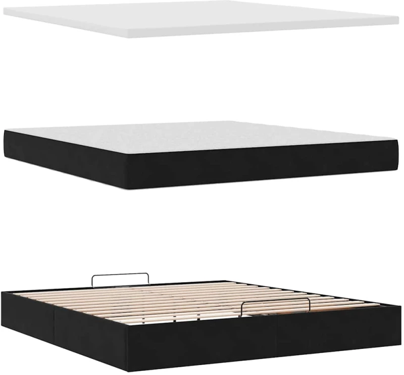 vidaXL Οθωμανικό κρεβάτι με στρώμα Μαύρο 180x200cm Velvet