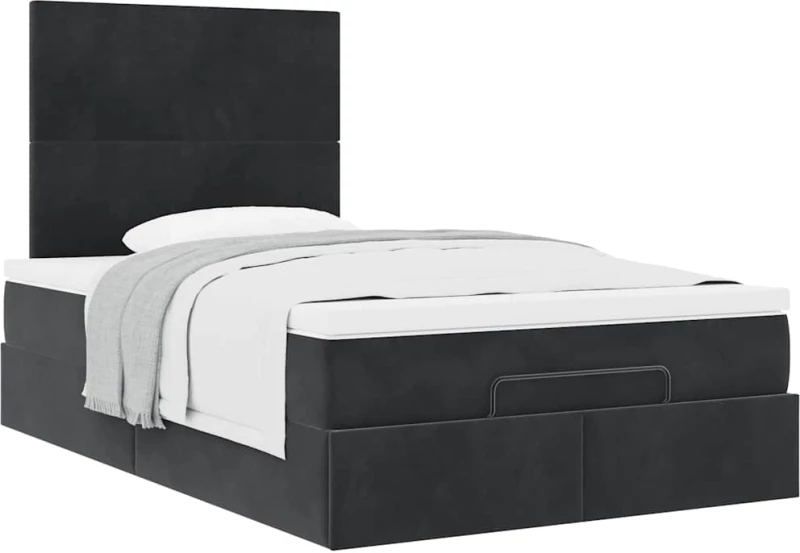 vidaXL Οθωμανικό κρεβάτι με στρώματα Μαύρο 120x200cm Velvet