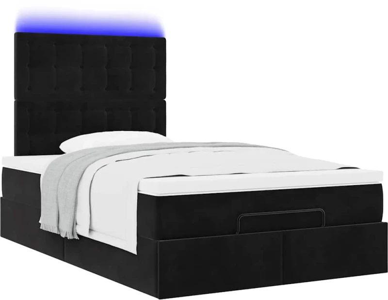 vidaXL Οθωμανικό κρεβάτι με στρώματα & LEDs Μαύρο 120x200cm Velvet