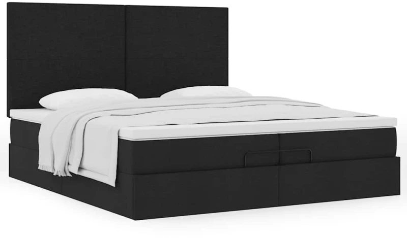 vidaXL Οθωμανικό Κρεβάτι με Στρώματα Μαύρο 200x200cm Ύφασμα