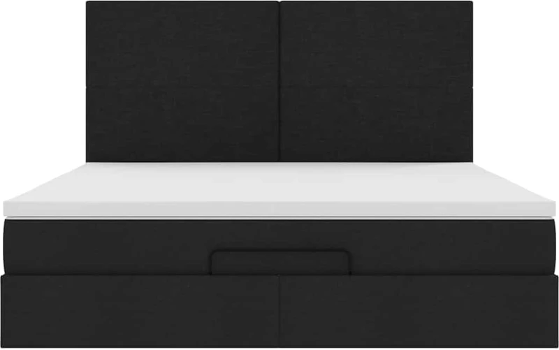 vidaXL Οθωμανικό Κρεβάτι με Στρώματα Μαύρο 200x200cm Ύφασμα