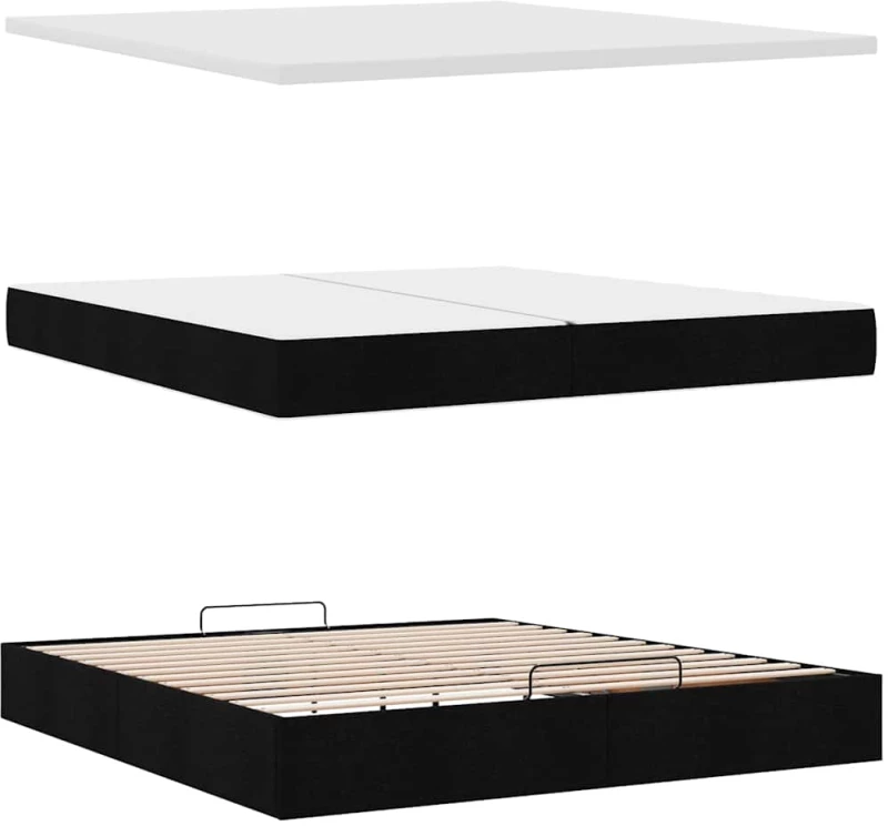 vidaXL Οθωμανικό Κρεβάτι με Στρώματα Μαύρο 200x200cm Ύφασμα