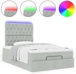 vidaXL Οθωμανικό κρεβάτι με στρώματα & LEDs Ανοιχτό γκρι Βελούδο