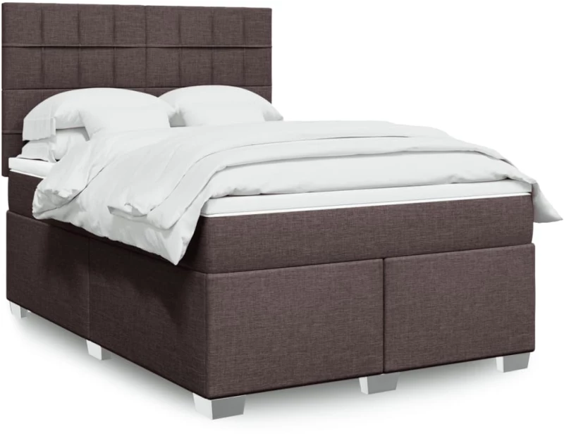 vidaXL Κρεβάτι Boxspring με Στρώμα Σκούρο Καφέ 140x190 εκ. Υφασμάτινο