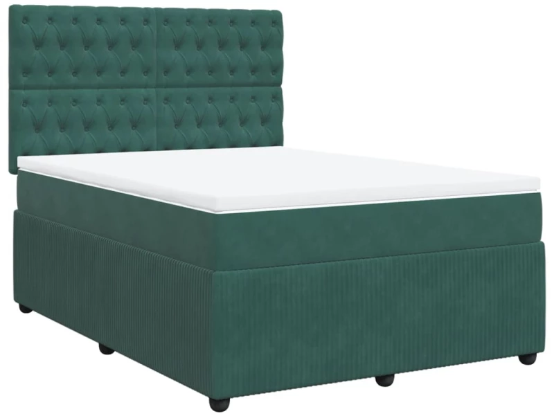 vidaXL Κρεβάτι Boxspring με Στρώμα Σκούρο Πράσινο 140x190εκ. Βελούδινο