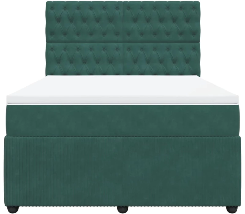 vidaXL Κρεβάτι Boxspring με Στρώμα Σκούρο Πράσινο 140x190εκ. Βελούδινο