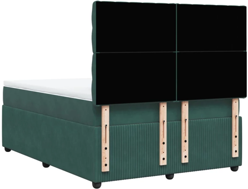 vidaXL Κρεβάτι Boxspring με Στρώμα Σκούρο Πράσινο 140x190εκ. Βελούδινο