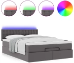 vidaXL Οθωμανικό κρεβάτι με στρώματα & LEDs Γκρι Faux Leather