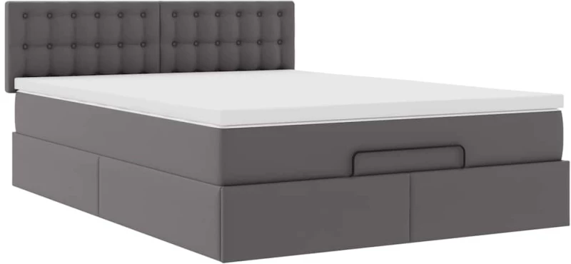 vidaXL Οθωμανικό κρεβάτι με στρώματα & LEDs Γκρι Faux Leather