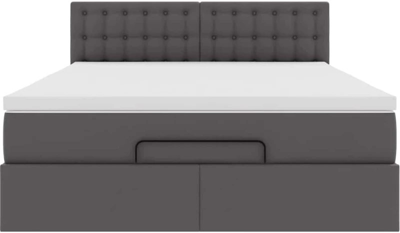vidaXL Οθωμανικό κρεβάτι με στρώματα & LEDs Γκρι Faux Leather