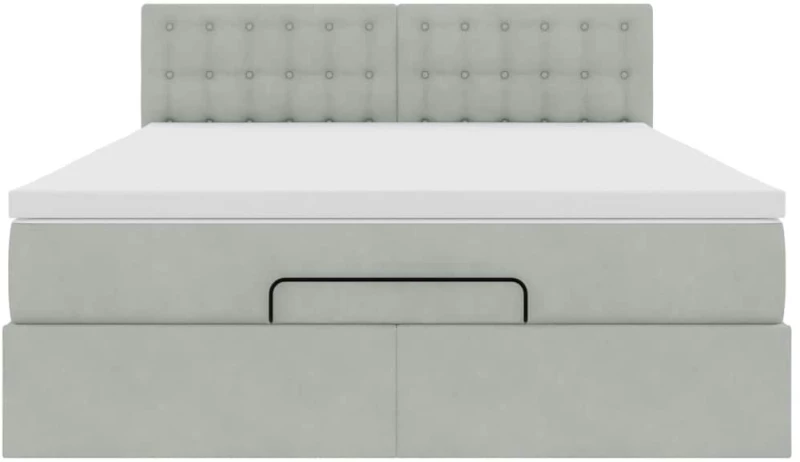 vidaXL Οθωμανικό κρεβάτι με στρώμα&LEDs Ανοιχτό γκρι 140x190cm Βελούδο
