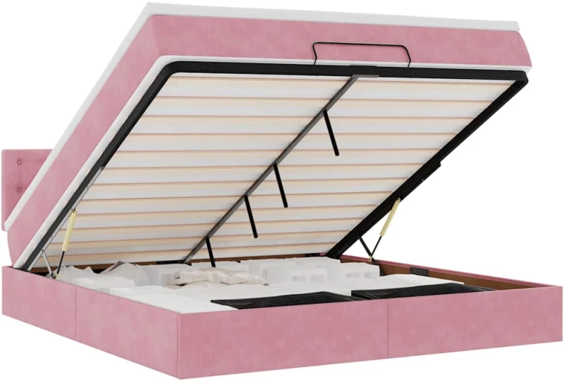 vidaXL Οθωμανικό κρεβάτι με στρώμα & LEDs Ροζ 160x200cm Βελούδο